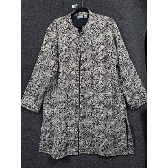 Chico's Jacket Tunic Womens Size 3 US XL Black Gold Button Front Oversized - Picture 1 of 6
